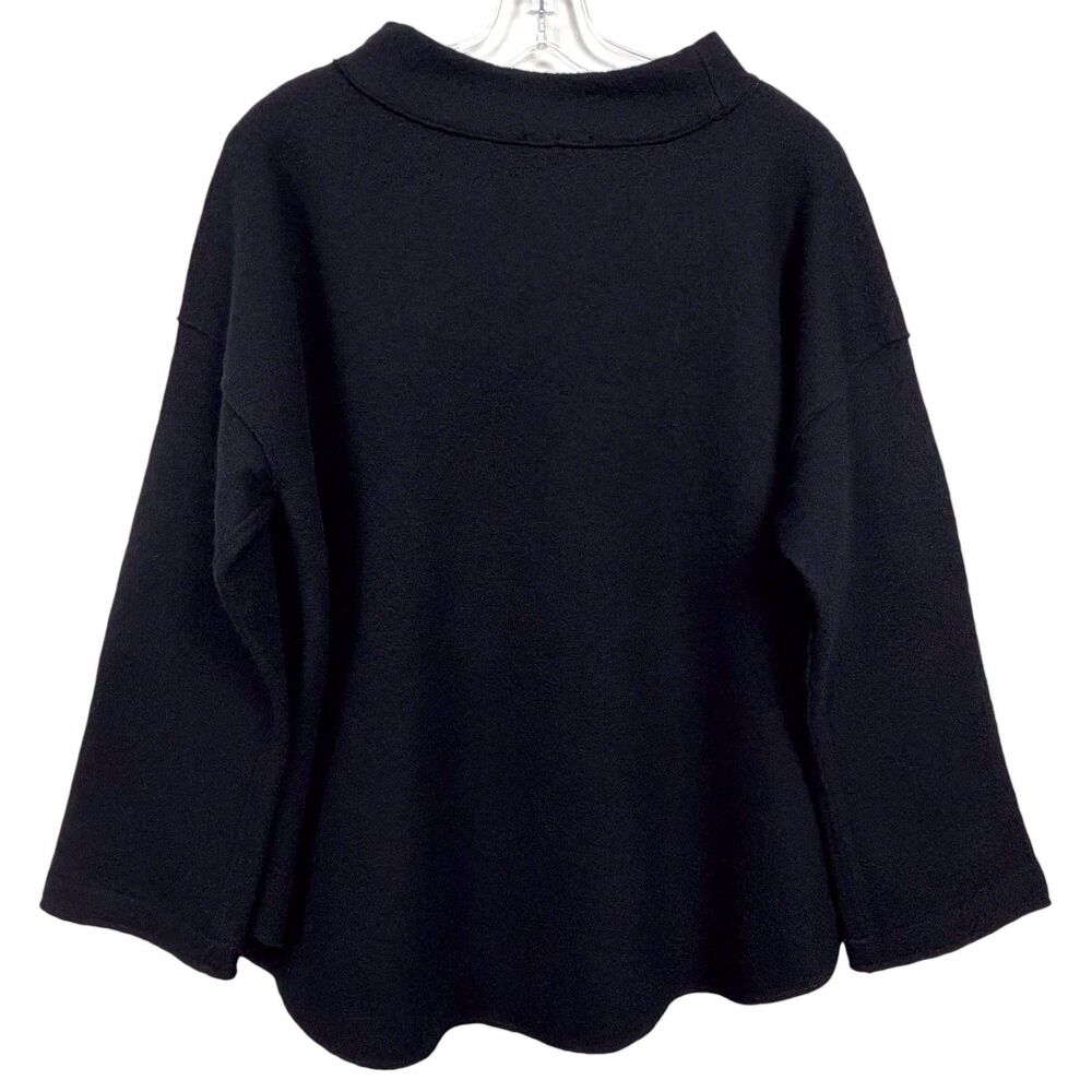 NWT Eileen Fisher Lightweight Boiled Wool Funnel Neck Top Black Size Medium - Picture 4 of 16